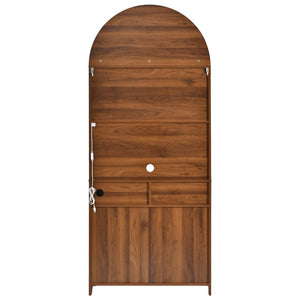 English Elm K&k Farmhouse Pantry Cabinet Tall Arched Storage Hutch with LED Lighting and Charging Walnut N707P476024Z