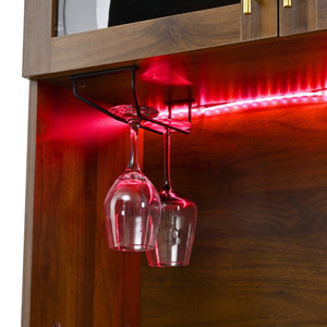 English Elm K&k Farmhouse Pantry Cabinet Tall Arched Storage Hutch with LED Lighting and Charging Walnut N707P476024Z