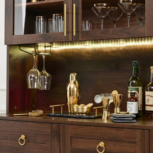 English Elm K&k Farmhouse Pantry Cabinet Tall Arched Storage Hutch with LED Lighting and Charging Walnut N707P476024Z