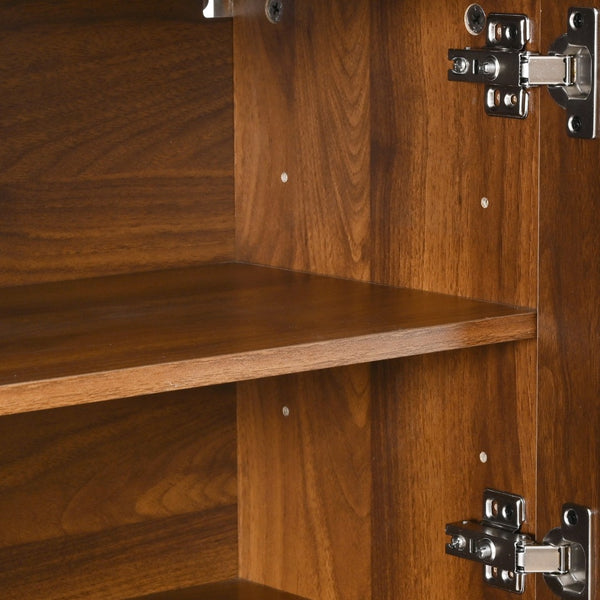 English Elm K&k Farmhouse Pantry Cabinet Tall Arched Storage Hutch with LED Lighting and Charging Walnut N707P476024Z