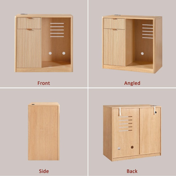 English Elm K&k Fluted Walnut Bar Cabinet with Fridge Space Stemware Storage and Charging Hub Natural Oak N707P508910Y