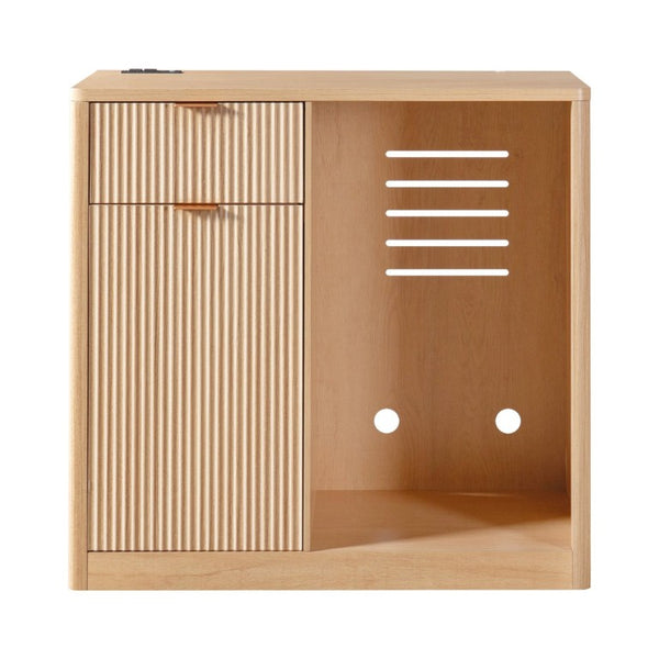 English Elm K&k Fluted Walnut Bar Cabinet with Fridge Space Stemware Storage and Charging Hub Natural Oak N707P508910Y
