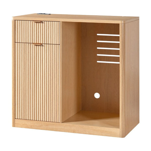 English Elm K&k Fluted Walnut Bar Cabinet with Fridge Space Stemware Storage and Charging Hub Natural Oak N707P508910Y