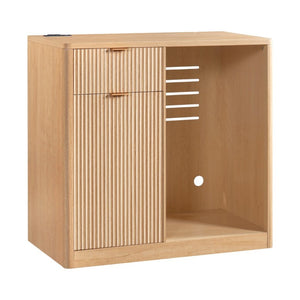 English Elm K&k Fluted Walnut Bar Cabinet with Fridge Space Stemware Storage and Charging Hub Natural Oak N707P508910Y