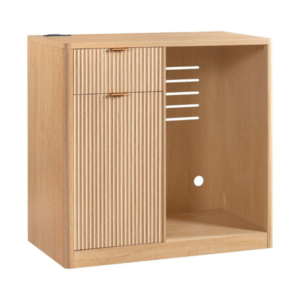 English Elm K&k Fluted Walnut Bar Cabinet with Fridge Space Stemware Storage and Charging Hub Natural Oak N707P508910Y