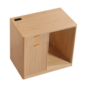 English Elm K&k Fluted Walnut Bar Cabinet with Fridge Space Stemware Storage and Charging Hub Natural Oak N707P508910Y