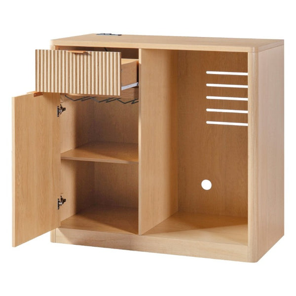 English Elm K&k Fluted Walnut Bar Cabinet with Fridge Space Stemware Storage and Charging Hub Natural Oak N707P508910Y