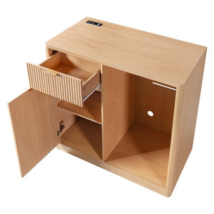 English Elm K&k Fluted Walnut Bar Cabinet with Fridge Space Stemware Storage and Charging Hub Natural Oak N707P508910Y