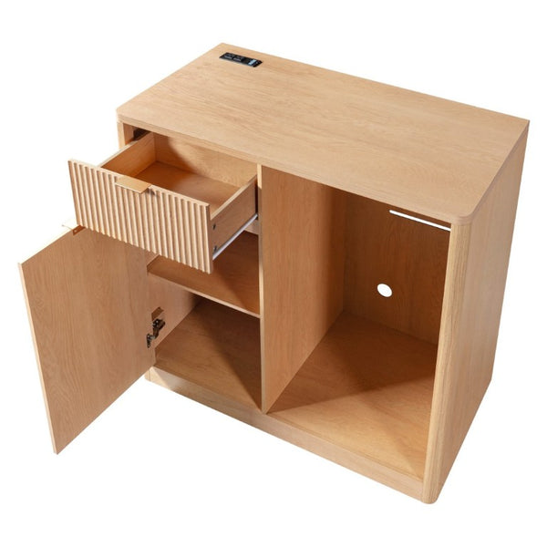 English Elm K&k Fluted Walnut Bar Cabinet with Fridge Space Stemware Storage and Charging Hub Natural Oak N707P508910Y