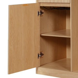 English Elm K&k Fluted Walnut Bar Cabinet with Fridge Space Stemware Storage and Charging Hub Natural Oak N707P508910Y