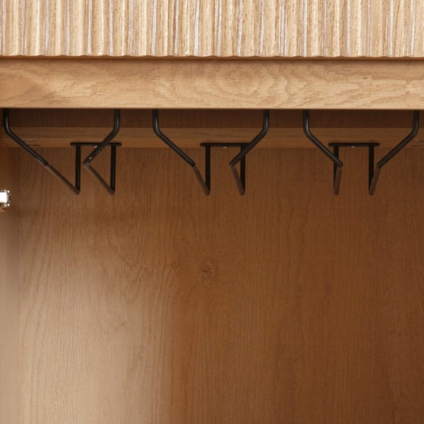 English Elm K&k Fluted Walnut Bar Cabinet with Fridge Space Stemware Storage and Charging Hub Natural Oak N707P508910Y
