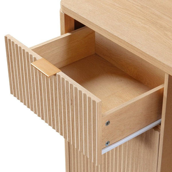 English Elm K&k Fluted Walnut Bar Cabinet with Fridge Space Stemware Storage and Charging Hub Natural Oak N707P508910Y