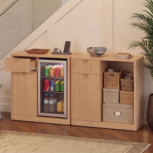 English Elm K&k Fluted Walnut Bar Cabinet with Fridge Space Stemware Storage and Charging Hub Natural Oak N707P508910Y