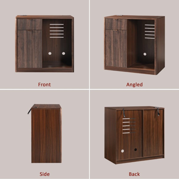 English Elm K&k Fluted Walnut Bar Cabinet with Fridge Space Stemware Storage and Charging Hub Walnut Brown N707P508910Z