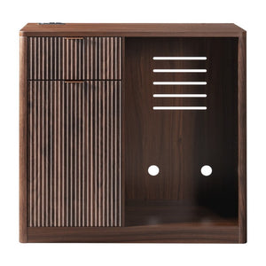 English Elm K&k Fluted Walnut Bar Cabinet with Fridge Space Stemware Storage and Charging Hub Walnut Brown N707P508910Z