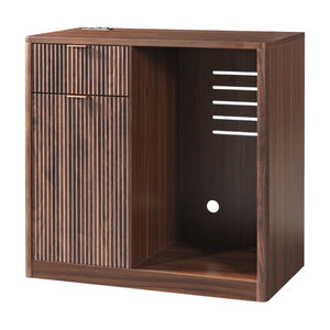 English Elm K&k Fluted Walnut Bar Cabinet with Fridge Space Stemware Storage and Charging Hub Walnut Brown N707P508910Z