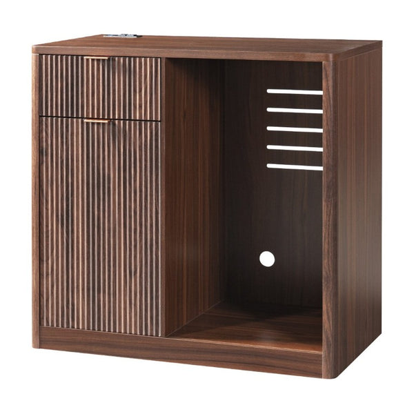 English Elm K&k Fluted Walnut Bar Cabinet with Fridge Space Stemware Storage and Charging Hub Walnut Brown N707P508910Z