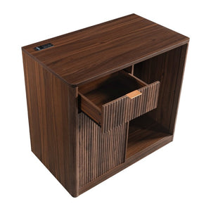 English Elm K&k Fluted Walnut Bar Cabinet with Fridge Space Stemware Storage and Charging Hub Walnut Brown N707P508910Z