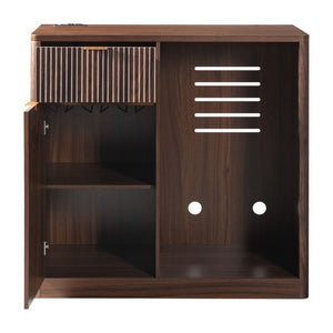 English Elm K&k Fluted Walnut Bar Cabinet with Fridge Space Stemware Storage and Charging Hub Walnut Brown N707P508910Z