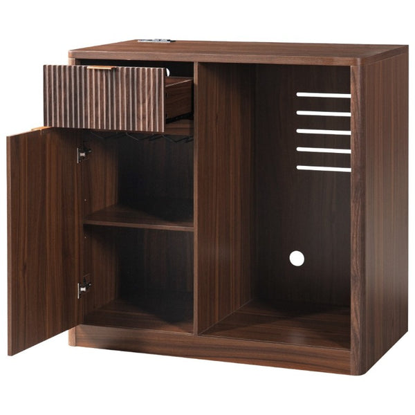 English Elm K&k Fluted Walnut Bar Cabinet with Fridge Space Stemware Storage and Charging Hub Walnut Brown N707P508910Z