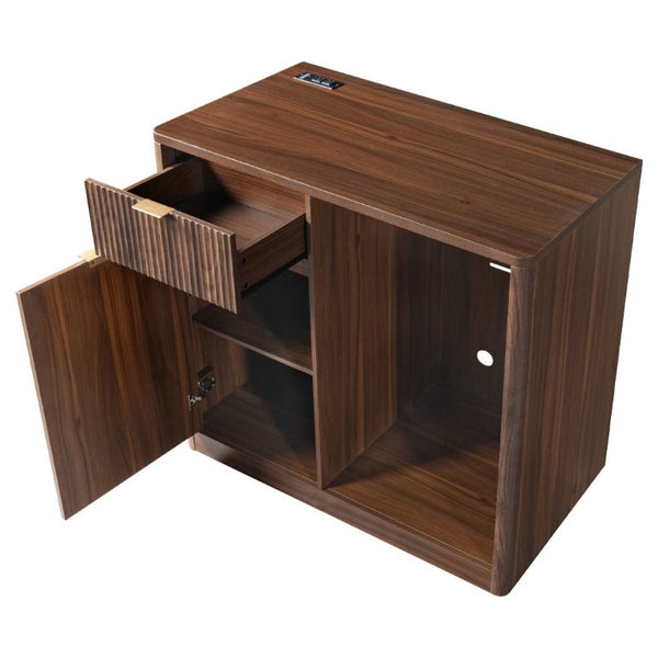English Elm K&k Fluted Walnut Bar Cabinet with Fridge Space Stemware Storage and Charging Hub Walnut Brown N707P508910Z
