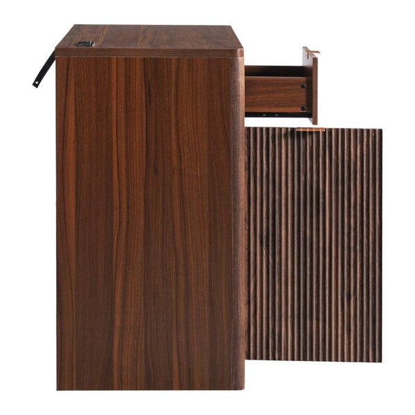 English Elm K&k Fluted Walnut Bar Cabinet with Fridge Space Stemware Storage and Charging Hub Walnut Brown N707P508910Z