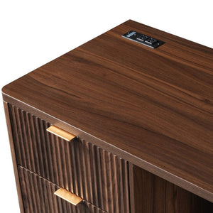 English Elm K&k Fluted Walnut Bar Cabinet with Fridge Space Stemware Storage and Charging Hub Walnut Brown N707P508910Z
