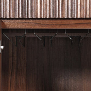 English Elm K&k Fluted Walnut Bar Cabinet with Fridge Space Stemware Storage and Charging Hub Walnut Brown N707P508910Z