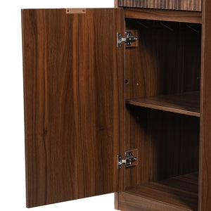 English Elm K&k Fluted Walnut Bar Cabinet with Fridge Space Stemware Storage and Charging Hub Walnut Brown N707P508910Z
