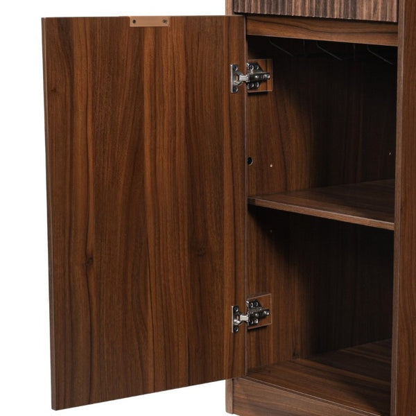 English Elm K&k Fluted Walnut Bar Cabinet with Fridge Space Stemware Storage and Charging Hub Walnut Brown N707P508910Z
