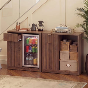 English Elm K&k Fluted Walnut Bar Cabinet with Fridge Space Stemware Storage and Charging Hub Walnut Brown N707P508910Z
