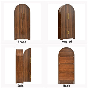 English Elm K&k Fluted Pantry Cabinet Arched Dome Top Brass Pulls Brown Wood Grain Freestanding N707S000020Z