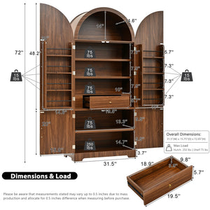 English Elm K&k Fluted Pantry Cabinet Arched Dome Top Brass Pulls Brown Wood Grain Freestanding N707S000020Z