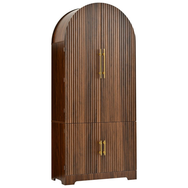 English Elm K&k Fluted Pantry Cabinet Arched Dome Top Brass Pulls Brown Wood Grain Freestanding N707S000020Z