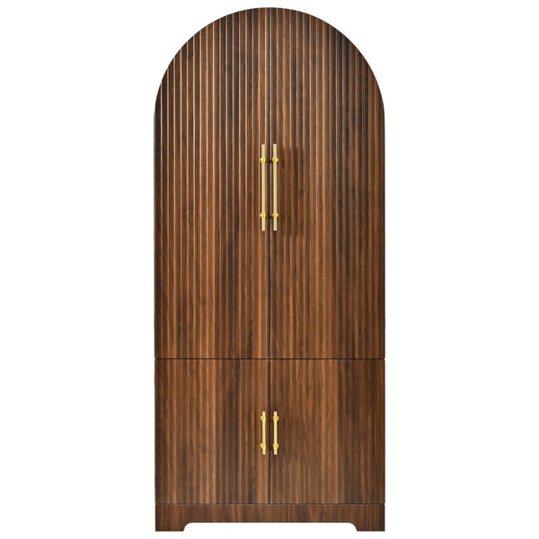 English Elm K&k Fluted Pantry Cabinet Arched Dome Top Brass Pulls Brown Wood Grain Freestanding N707S000020Z