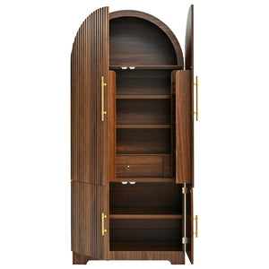 English Elm K&k Fluted Pantry Cabinet Arched Dome Top Brass Pulls Brown Wood Grain Freestanding N707S000020Z