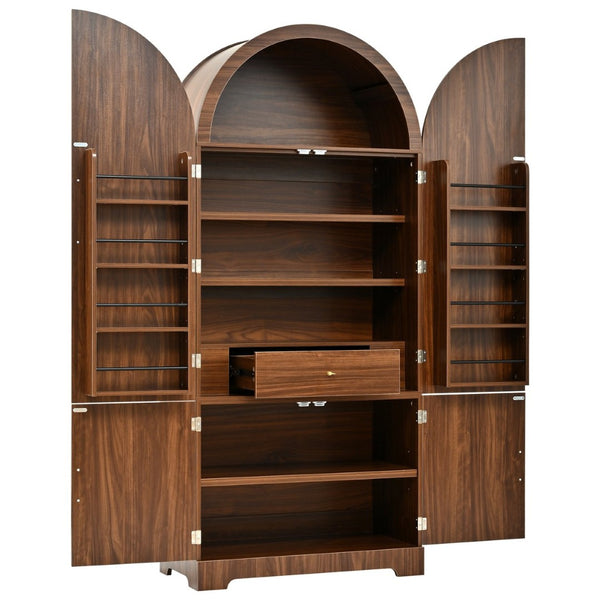 English Elm K&k Fluted Pantry Cabinet Arched Dome Top Brass Pulls Brown Wood Grain Freestanding N707S000020Z