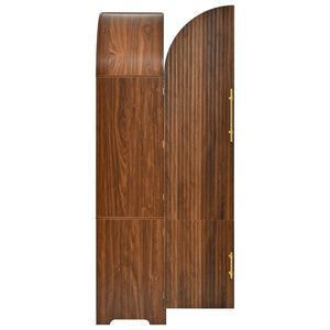 English Elm K&k Fluted Pantry Cabinet Arched Dome Top Brass Pulls Brown Wood Grain Freestanding N707S000020Z