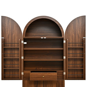 English Elm K&k Fluted Pantry Cabinet Arched Dome Top Brass Pulls Brown Wood Grain Freestanding N707S000020Z