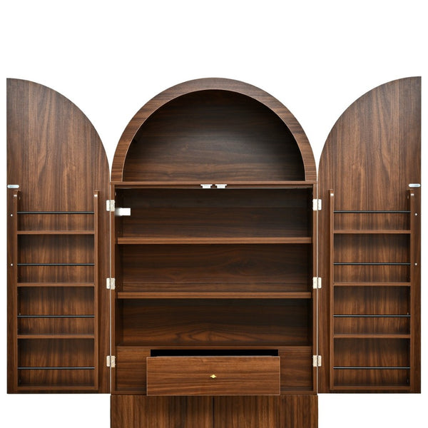 English Elm K&k Fluted Pantry Cabinet Arched Dome Top Brass Pulls Brown Wood Grain Freestanding N707S000020Z