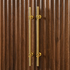 English Elm K&k Fluted Pantry Cabinet Arched Dome Top Brass Pulls Brown Wood Grain Freestanding N707S000020Z