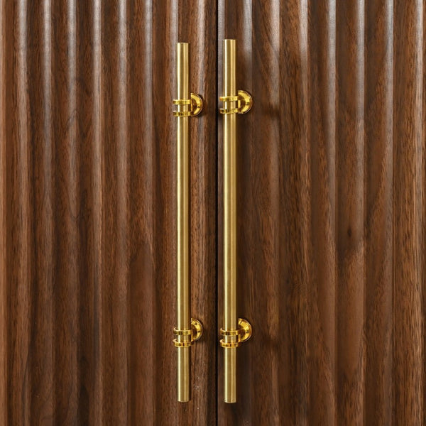 English Elm K&k Fluted Pantry Cabinet Arched Dome Top Brass Pulls Brown Wood Grain Freestanding N707S000020Z