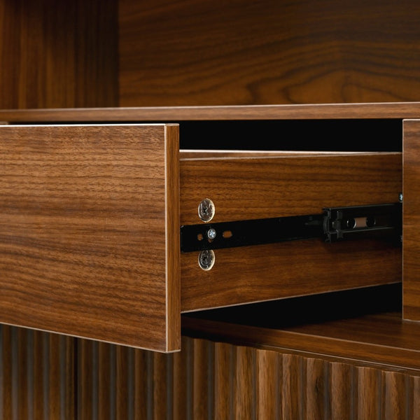 English Elm K&k Fluted Pantry Cabinet Arched Dome Top Brass Pulls Brown Wood Grain Freestanding N707S000020Z