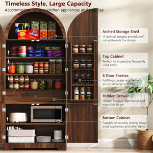 English Elm K&k Fluted Pantry Cabinet Arched Dome Top Brass Pulls Brown Wood Grain Freestanding N707S000020Z