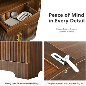 English Elm K&k Fluted Pantry Cabinet Arched Dome Top Brass Pulls Brown Wood Grain Freestanding N707S000020Z