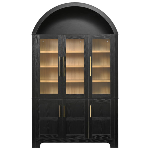 English Elm K&k Farmhouse Pantry Cabinet with Tempered Glass Doors Adjustable Shelves Dining Storage Black N707S000027B
