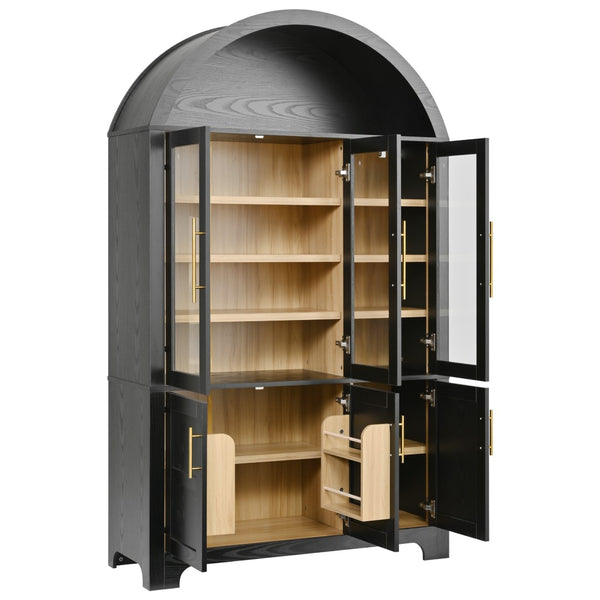 English Elm K&k Farmhouse Pantry Cabinet with Tempered Glass Doors Adjustable Shelves Dining Storage Black N707S000027B