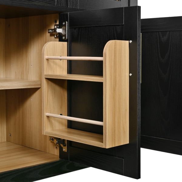 English Elm K&k Farmhouse Pantry Cabinet with Tempered Glass Doors Adjustable Shelves Dining Storage Black N707S000027B