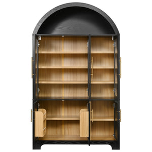 English Elm K&k Farmhouse Pantry Cabinet with Tempered Glass Doors Adjustable Shelves Dining Storage Black N707S000027B
