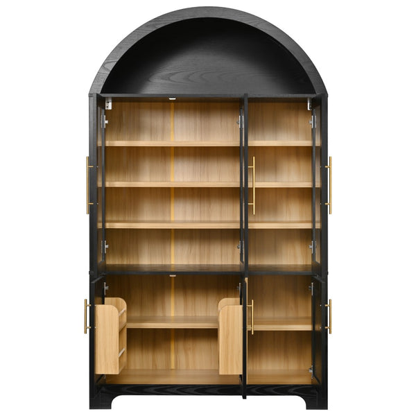 English Elm K&k Farmhouse Pantry Cabinet with Tempered Glass Doors Adjustable Shelves Dining Storage Black N707S000027B